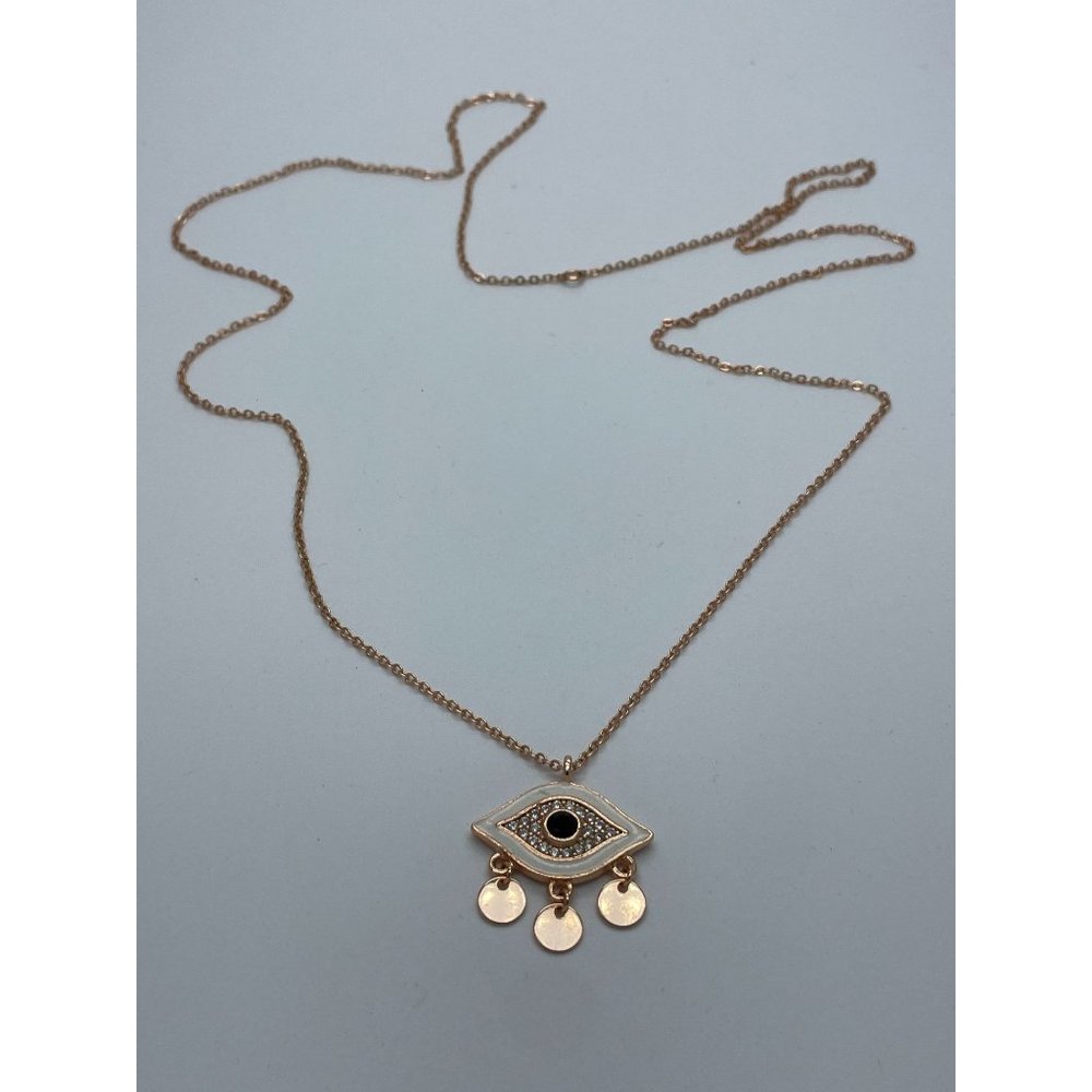 Evil Eye Necklace, Rose Gold Necklace, Brass, Long Necklace, Handmade Jewelry, B